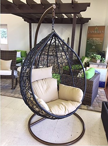 PE Rattan Egg Shaped Swing Chair with Cushions Black