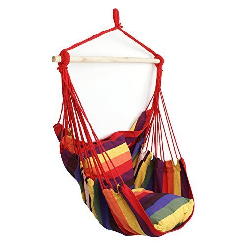 Super Deal Hammock Hanging Rope Chair Sky Air Hammock Swing Chair Porch Chair With 2 Seat Cushions Rainbow