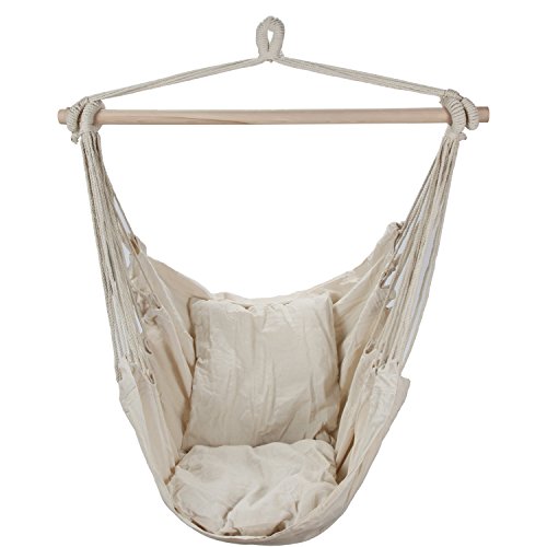 Swing Hanging Hammock Chair With Two Cushions white