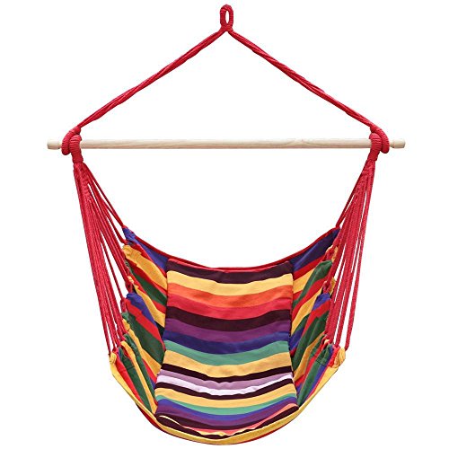 Yaheetech Deluxe Hanging Rope Chair Garden Porch Swing Hammock Seat - With 2 Cushions Max 265lbsrainbow
