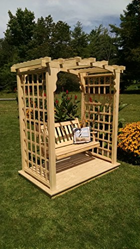 Amish-Made Cambridge Style Pine Arbor with Deck Swing - 6 Wide Walkthrough Unfinished