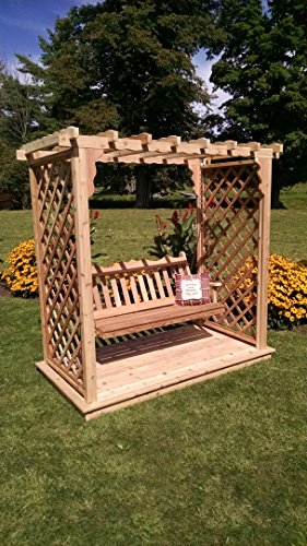Amish-Made Covington Style Cedar Arbor with Deck Swing - 5 Wide Walkthrough Unfinished
