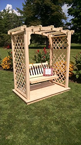Amish-Made Jamesport Style Pine Arbor with Deck Swing - 6 Wide Walkthrough Unfinished