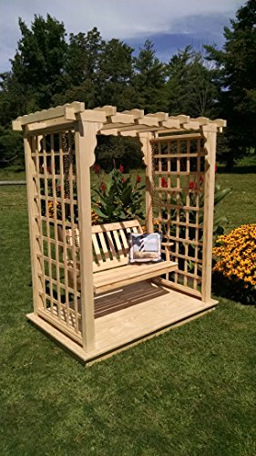 Amish-Made Lexington Style Pine Arbor with Deck Swing - 6 Wide Walkthrough Unfinished