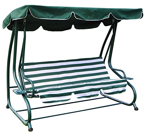 Outdoor Canopy swing Porch Swing bedThree seat swing chair with green white cushion