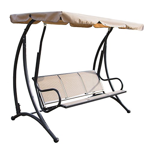 Tenive 3 Person Canopy Awning Bench Outdoor Porch Patio Swing Chair with Framebrown