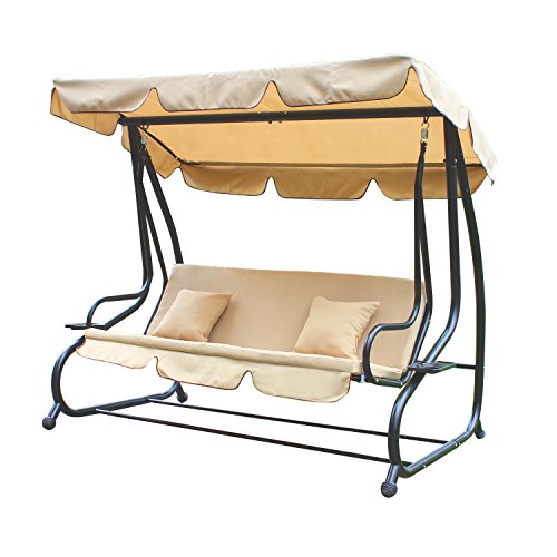 Adeco Canopy Awning Porch Swings Bench Outdoor Chair For Two Beige