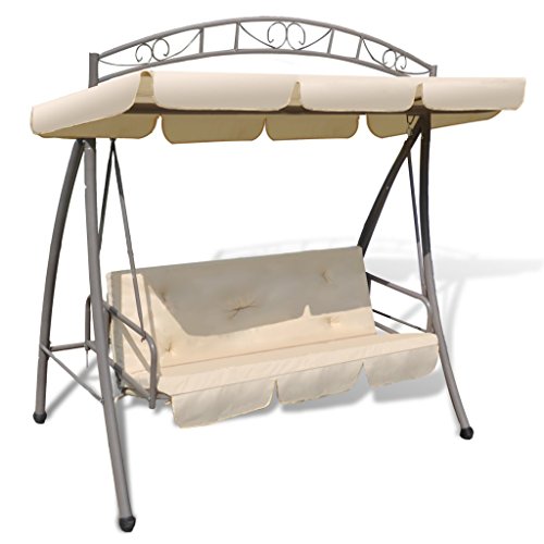 Anself Converting Porch Swing Chair  Bed Canopy Hammock Seats 3 Patterned Arch Sand White