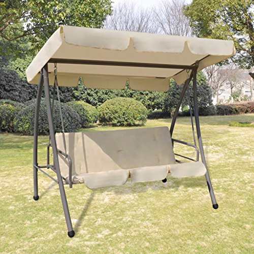 Anself Outdoor Swing Chair for Two Canopy Porch Swings Bench Folding Cushioned Bed Sand White