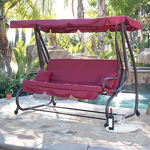 Belleze Outdoor Canopy Porch SwingBed Hammock Tilt Canopy with Steel Frame Burgundy