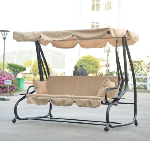 Premium Porch Swing Patio with Canopy Cushion and Frame Outdoor Swings 3 Seat Large Bench in Modern Design