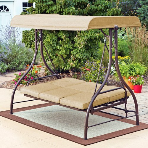 Premium Porch Swing Patio with Canopy Cushion and Frame Outdoor Swings 3 Seat Large Bench in Modern Design