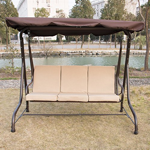 Sliverylake Outdoor 3-Person Canopy Swing Chair Patio Backyard Love-seat Beach Porch Furniture