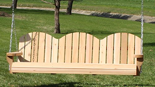 Brand New 6 Foot 3-Seat Adirondack Cedar Porch Swing with Hanging Rope and Cupholders - Stained