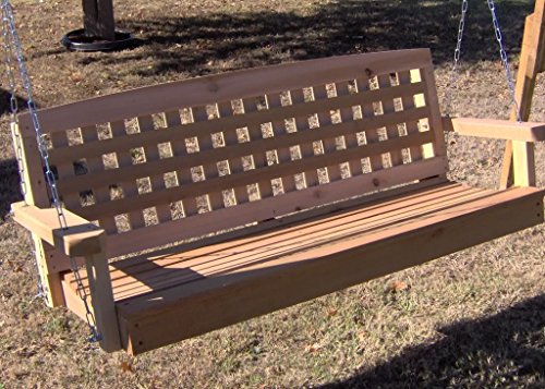 Brand New Lattice Cedar Porch Swing with Hanging Rope and Cupholders - 5 Foot Stained