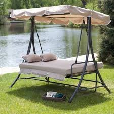 3 Person All-Weather Porch Swing Bed with Toss Pillows
