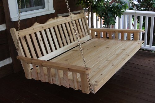 Cedar Outdoor 6 Royal English Garden Swing Bed - Oversized Porch Swing - Stained- Amish Made USA -Gray