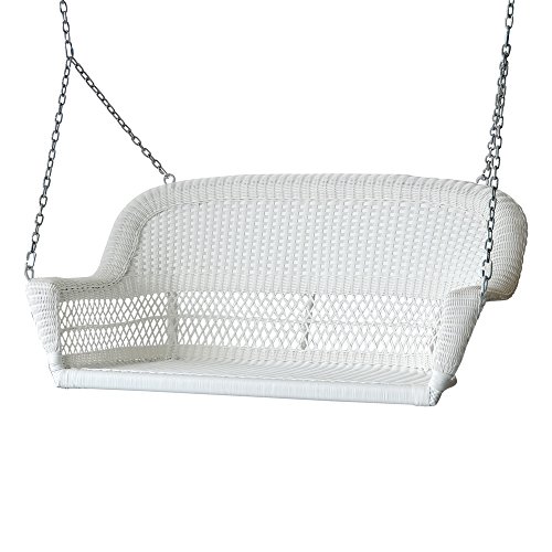 515&rdquo Hand Woven White Resin Wicker Outdoor Porch Swing With Hanging Chain