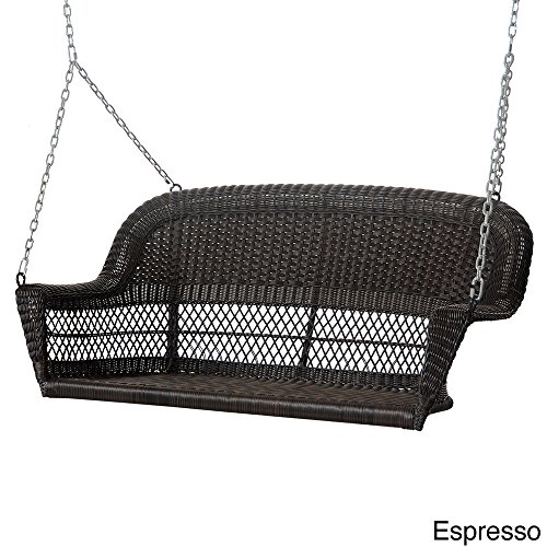 Jeco Resin Wicker Porch Swing Espresso Steel Frame Hanging Chain Included Outdoor Patio