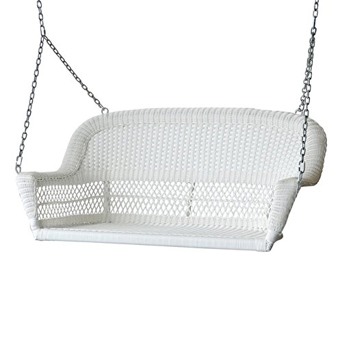 Jeco W00206S-B White Resin Wicker Porch Swing