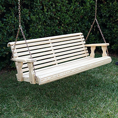 Amish Heavy Duty 800 Lb Roll Back Treated Porch Swing With Hanging Chains 5 Foot Unfinished