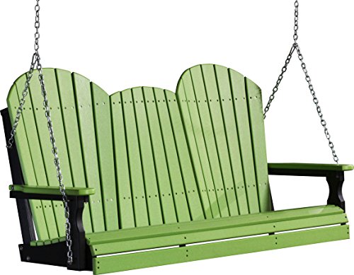 Outdoor Poly 5 Foot Porch Swing - Adirondack Design -Lime Green and Black Color