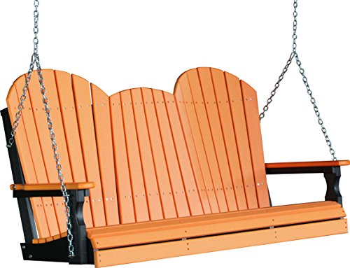 Outdoor Poly 5 Foot Porch Swing - Adirondack Design-Tangerine and Black Color