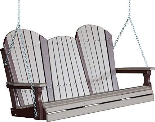 Outdoor Poly 5 Foot Porch Swing - Adirondack Design -Weatherwood and Chestnut Brown Color