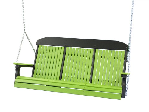 Outdoor Poly 5 Foot Porch Swing - Classic Highback Design LIME GREENBLACK Color