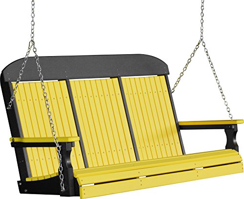 Outdoor Poly 5 Foot Porch Swing - Classic Highback Design -Yellow Color