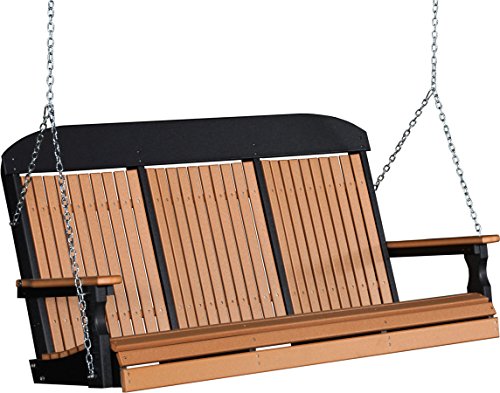 Outdoor Poly 5 Foot Porch Swing - Classic Highback Design -cedar And Black Color