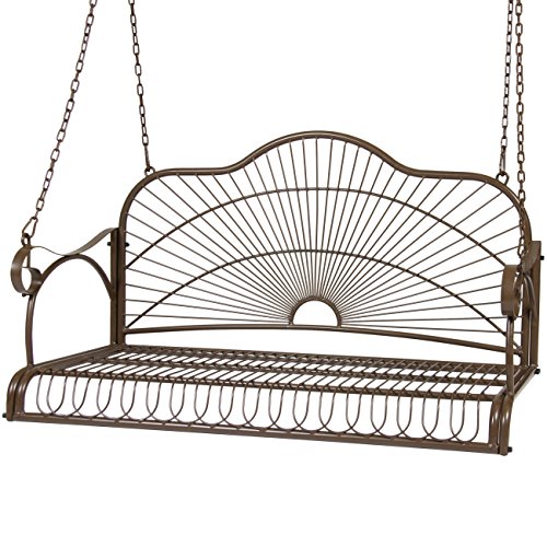 Best Choice Products Iron Patio Hanging Porch Swing Chair Bench Seat Outdoor Furniture