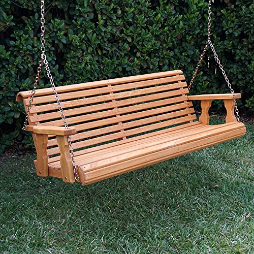 Amish Heavy Duty 800 Lb Roll Back Treated Porch Swing With Hanging Chains 4 Foot Cedar Stain