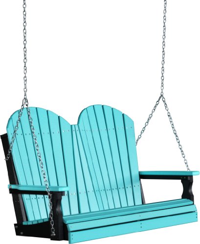 Outdoor Poly 4 Foot Porch Swing - Adirondack Design -Aruba Blue and Black Color