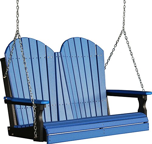Outdoor Poly 4 Foot Porch Swing - Adirondack Design-Blue and Black Color