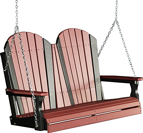 Outdoor Poly 4 Foot Porch Swing - Adirondack Design-Cherrywood and Black Color
