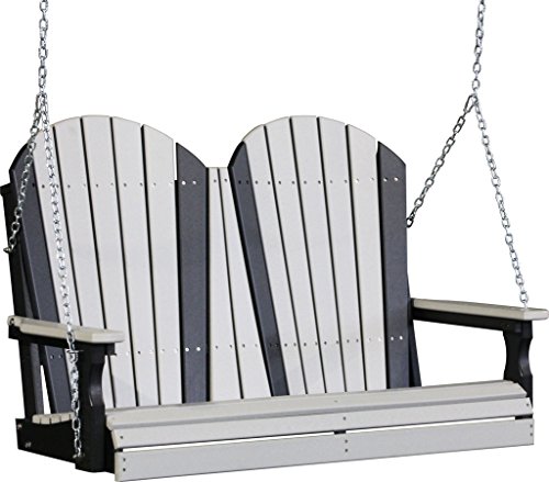 Outdoor Poly 4 Foot Porch Swing - Adirondack Design-Dove Gray and Black Color