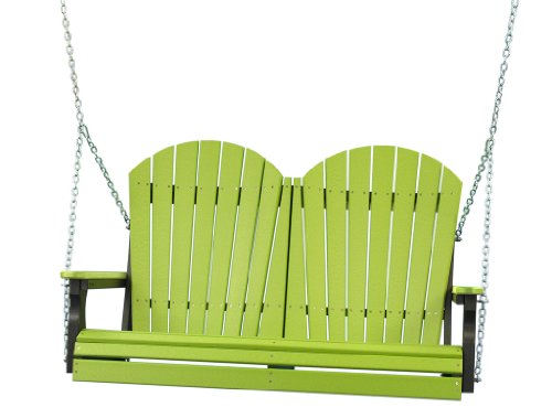 Outdoor Poly 4 Foot Porch Swing - Adirondack Design-Lime Green and Black Color