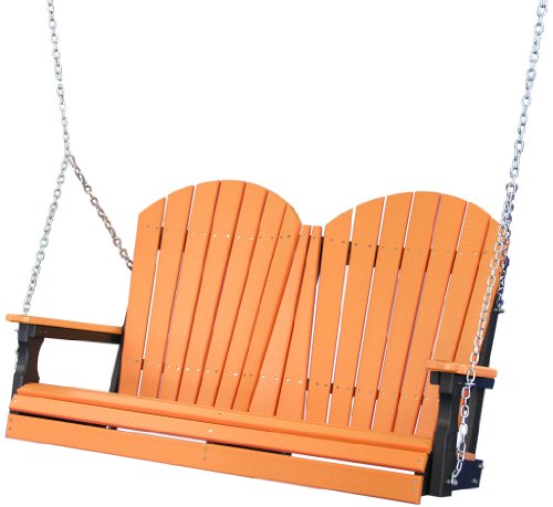 Outdoor Poly 4 Foot Porch Swing - Adirondack Design-Tangerine and Black Color