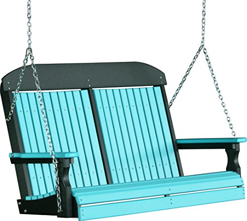 Outdoor Poly 4 Foot Porch Swing - Classic Highback Design -Aruba Blue Color