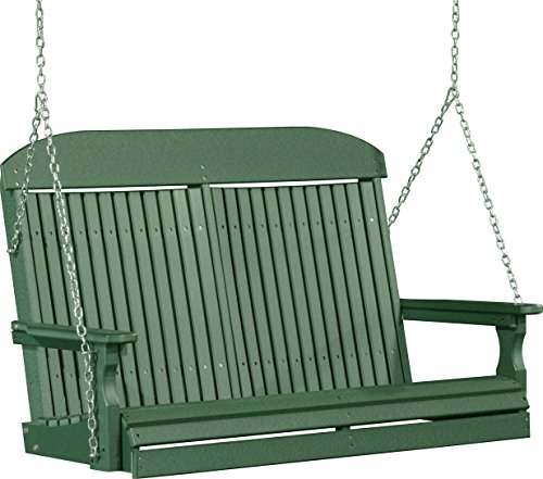 Outdoor Poly 4 Foot Porch Swing - Classic Highback Design-Green and Black Color