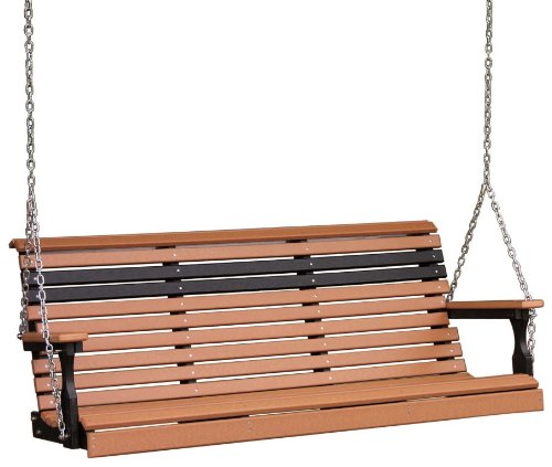 Outdoor Poly 4 Foot Porch Swing - Plain Rollback Design-Chestnut Brown Color