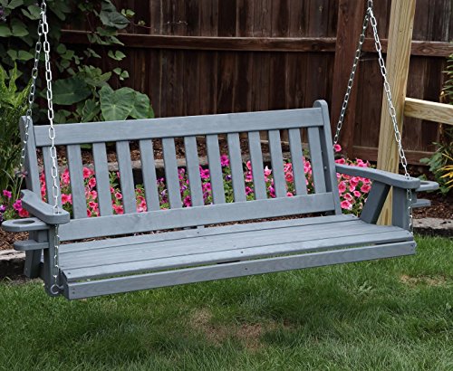 Amish Heavy Duty 800 Lb Mission 5ft Porch Swing With Cupholders - MADE IN USA GREY