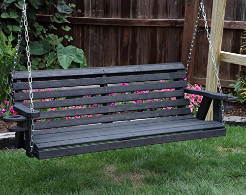 Amish Heavy Duty 800 Lb Roll Back 5ft Porch Swing With Cupholders - MADE IN USA BLACK
