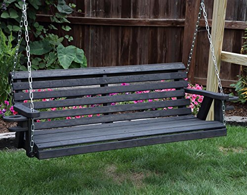 Amish Heavy Duty 800 Lb Roll Back 5ft Porch Swing With Cupholders - MADE IN USA BLACK