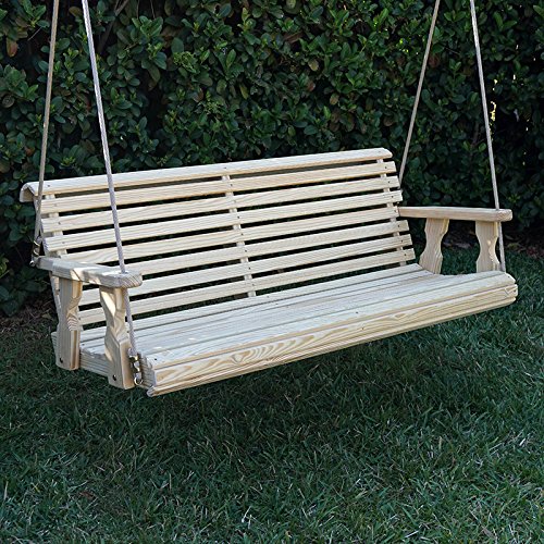 Amish Heavy Duty 800 Lb Roll Back Treated Porch Swing With Hanging Ropes 5 Foot Unfinished