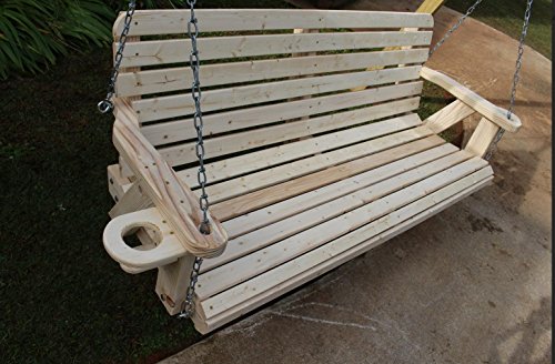 Amish Pine Heavy Duty 700 Lb 5 Ft Porch Swing with Cup Holders Wide Slat- Made in USA