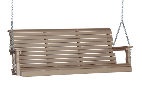 Outdoor Poly 5 Foot Porch Swing - Plain Rollback Design-Weatherwood Color