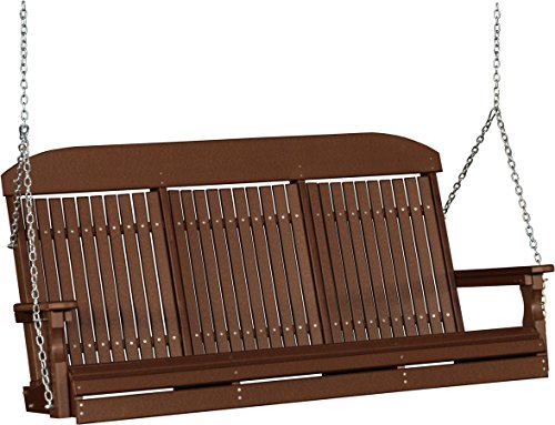 Outdoor Polywood 5 Foot Porch Swing - Classic Highback Design CHESTNUT BROWN Color