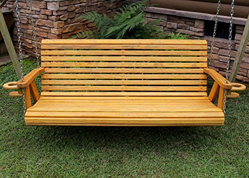 Roll Back Amish Heavy Duty 800 Lb 5ft Porch Swing With Cupholders - Cedar Stain - Made In Usa